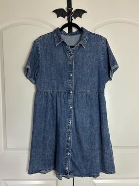 Cottagecore Mini Dress Blue Blue Denim Button-Front size M